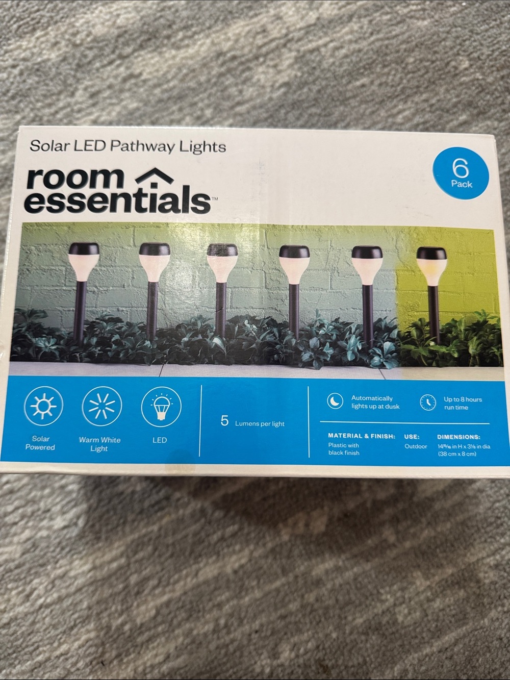 Room Essentials Solar LED Pathway Lights - Black with Warm White Light (6 Pack)